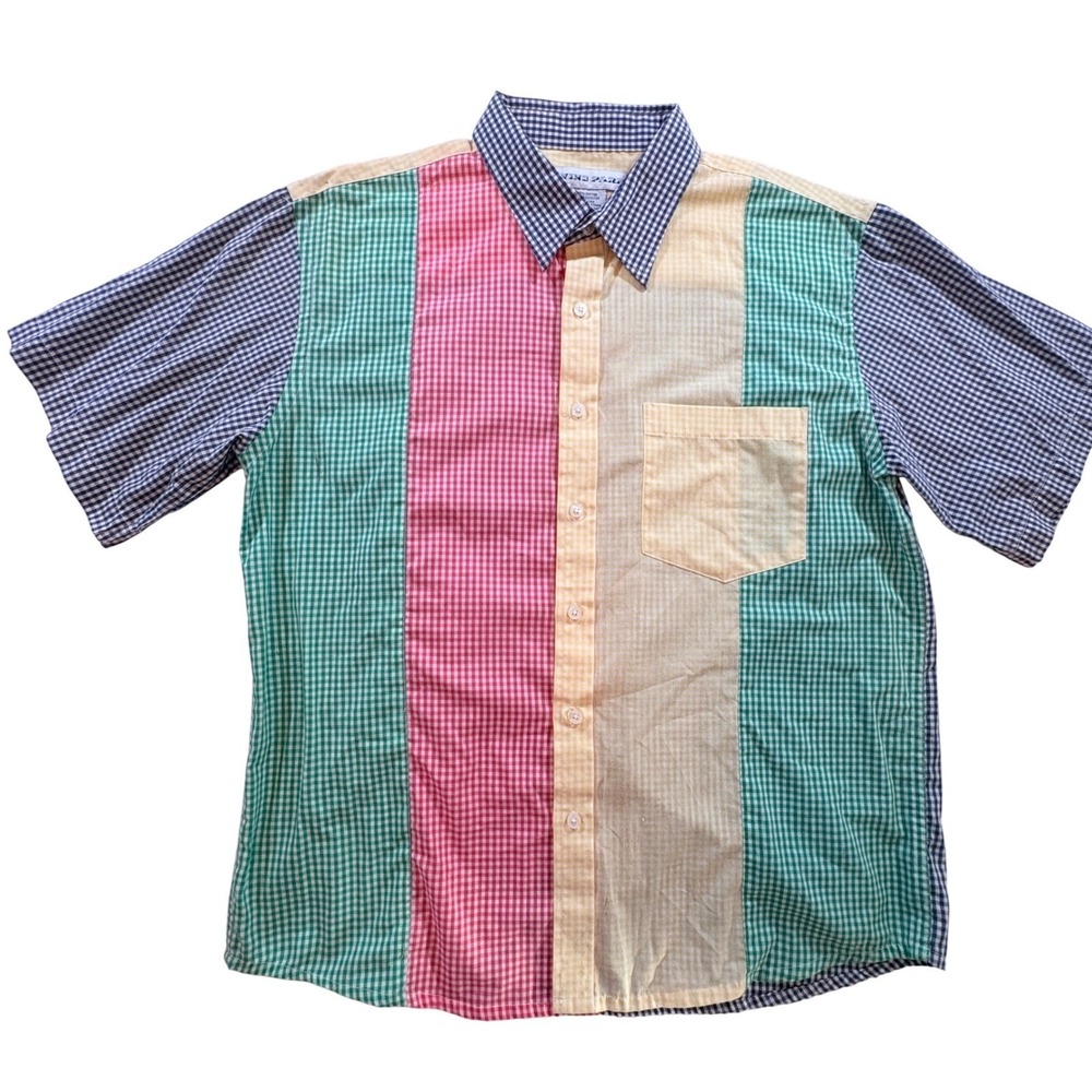 Irvine Park Button Down Shirt Mens Medium M Colorblock Gingham Patchwork Cotton